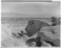 General view of boulders and a desert expanse beyond, Salton Sea vicinity, 1923