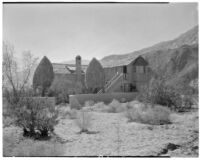 Bettye K. Cree studio, exterior view with palapas, Palm Springs, 1929