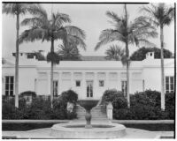 James Waldron Gillespie residence, view towards fountain with pool parterre and house, Montecito, 1932