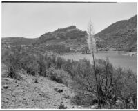 Lake Sherwood, view of the lake and the Santa Monica Mountains, Ventura County, 1922-1930