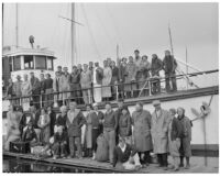 Group on pier and boat deck, Channel Islands, 1934