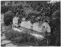 Edward Charles Harwood residence, pool with fish and peacock ornaments, San Marino, 1932