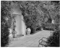 Edward Charles Harwood residence, terrace and wall fountain, San Marino, 1923