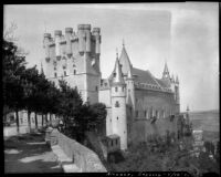 Alcázar of Segovia, view of the towers and turrets, Segovia, Spain, 1929