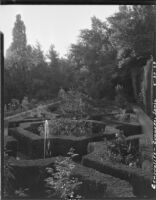 Gardens at the Palacio de Generalife, view of octagonal parterres, Granada, Spain, 1929