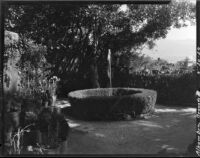 Gardens at the Alhambra, view of a fountain, Granada, Spain, 1929