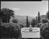 Gardens at Casa del Rey Moro, view across a plaza toward the mountains, Ronda, Spain, 1929