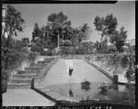 Gardens at Casa del Rey Moro, view of stairs and pool, Ronda, Spain, 1930