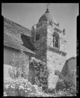 Mission San Carlos Borromeo, external view of a bell tower, Carmel, 1925