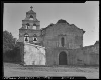 Mission San Diego de Alcalá, external view of the chapel façade and bell cote, San Diego, 1933