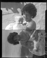 Two pictures of Robie holding baby Rosita Dee Cornell, California, 1931