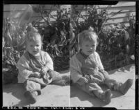 Baby Rosita Dee Cornell sitting on the ground outside, California, 1931