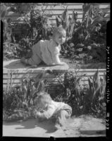 Baby Rosita Dee Cornell crawling on the ground outside, California, 1931