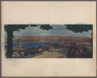 Hand-colored sample print with view towards the Boğaziçi Üniversitesi campus (formerly part of Robert College), Istanbul, 1925 or 1935