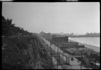 Santa Monica shoreline with the 99 steps staircase from the palisades to the ceach, Santa Monica, 1929