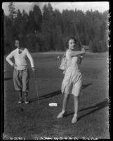 Sally Phipps and Lew Owen playing golf, Lake Arrowhead, 1929