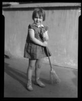 Girl with broom, Los Angeles, circa 1935