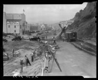 Construction site, Pacific Coast Highway, Santa Monica, circa 1934