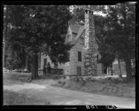 House with shake siding and stone chimney, Lake Arrowhead, 1929