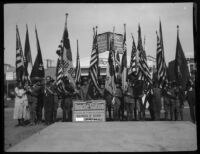 Uniformed Boy Scouts with flags, Long Beach, 1924