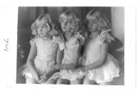 Mawby triplets seated together, Santa Monica, 1929