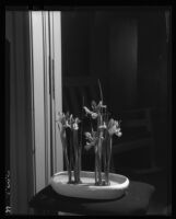 Japanese style flower arrangement with irises by Margaret Preininger, Los Angeles, 1935