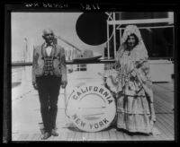 Roman D. Sepulveda and Rudecinda Sepulveda Dodson on deck of liner California, San Pedro, 1929
