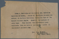Typewritten document describing photographs of Roman D. Sepulveda and Rudecinda Sepulveda Dodson, 1929