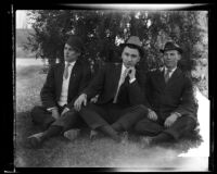 Adelbert Bartlett and 2 men, seated under tree, [1913?]