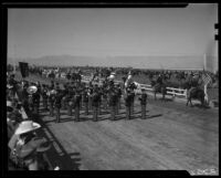Band performing at Desert Circus Rodeo on parade grounds at Palm Springs Field Club, Palm Springs, 1938