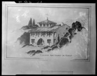 Drawing of Spanish-style house, Malibu, 1929