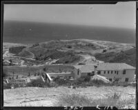 Birdseye view towards the Miramar Estates housing development and the Santa Monica Bay beyond, Pacific Palisades, 1929