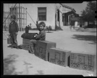 Boys playing with homemade train, Los Angeles, circa 1935