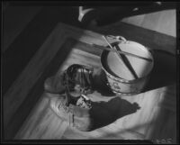 Child's shoes and socks and toy drum, Los Angeles, circa 1935