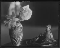 Roses in vase, figurine of woman and bowl, at Adelbert Bartlett residence, Santa Monica, 1936