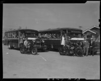 Buses, motorcycles, and Girl Scouts, [Santa Monica?], 1936