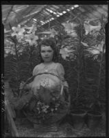 Diane King with flower basket, 1934