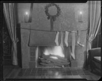 Fireplace and Christmas decorations, Santa Monica, 1925