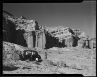 Tourists visiting scenic desert cliffs in Red Rock Canyon State Park, California, 1928
