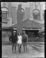 Swimmer Helene Madison and Santa Monica lifeguards at Grand Hotel, Santa Monica, 1933