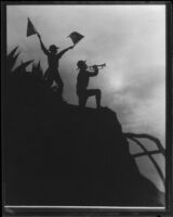 Flagman and bugler in silhouette, [1920-1939?]