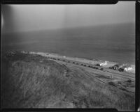 View towards three beach houses in the Rancho Malibu la Costa development, Malibu, circa 1927