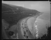 Aerial coastline view of the Rancho Malibu la Costa development area, Malibu, circa 1927