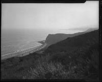 Coastal view from hill towards the Rancho Malibu la Costa development area, Malibu, circa 1927