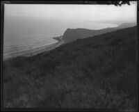 Coastal view from hill towards the Rancho Malibu la Costa development area, Malibu, circa 1927