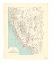 Geomorphic map of California and Nevada with portions of Oregon and Idaho.