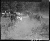Rodeo performers and horses, Lake Arrowhead Rodeo, Lake Arrowhead, 1929