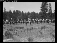 Row of rodeo riders, Lake Arrowhead Rodeo, Lake Arrowhead, 1929