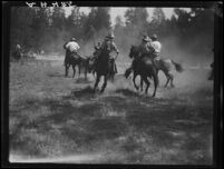 Rodeo riders performing, Lake Arrowhead Rodeo, Lake Arrowhead, 1929