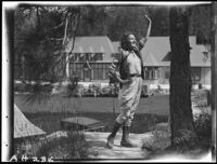Sally Phipps waving, Lake Arrowhead, 1929